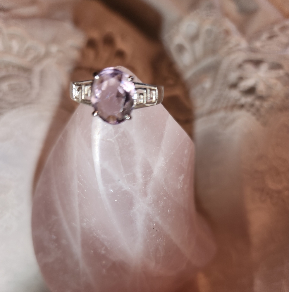Women's Amethyst Greek Key Ring
